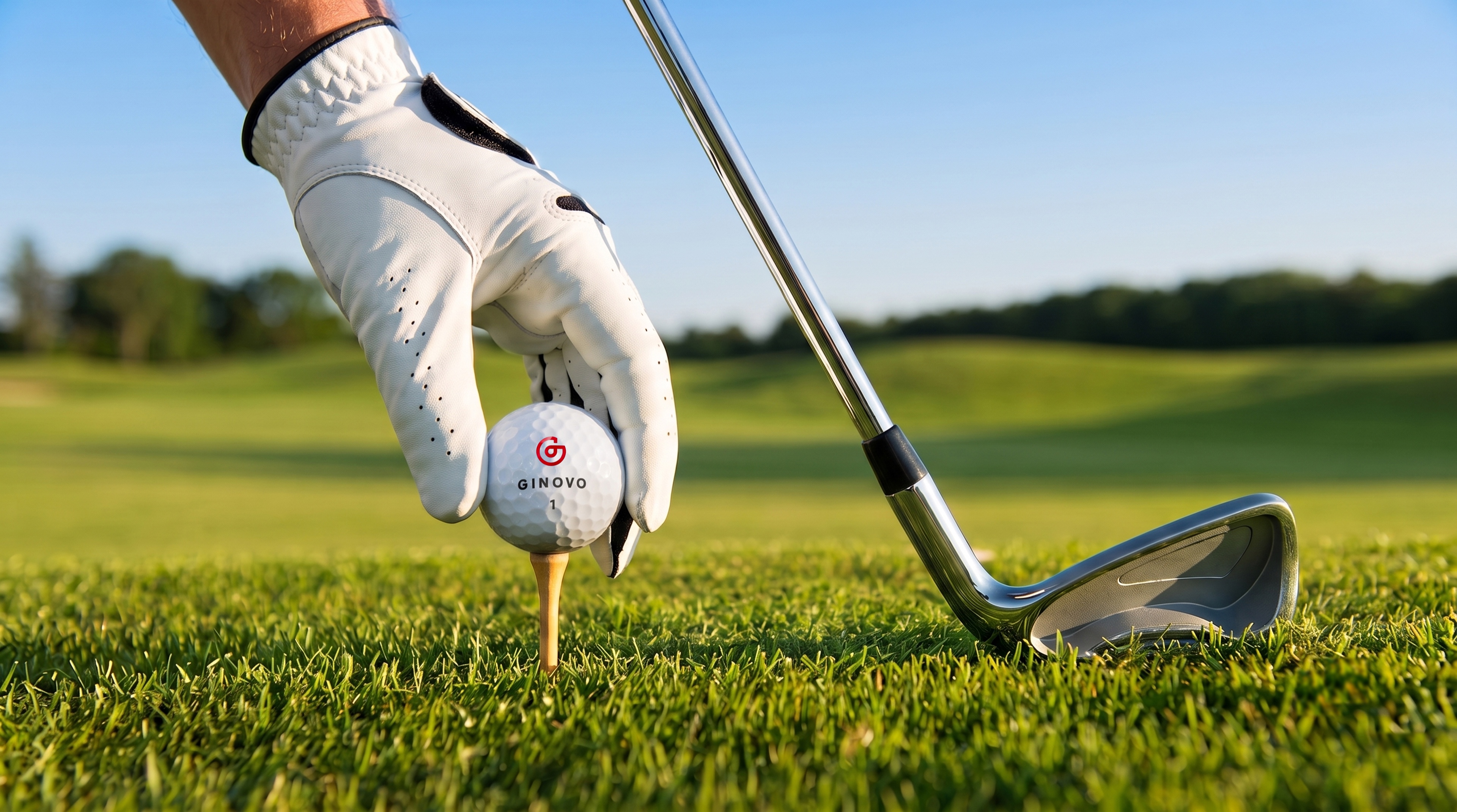 Golfer placing a ball on a tee